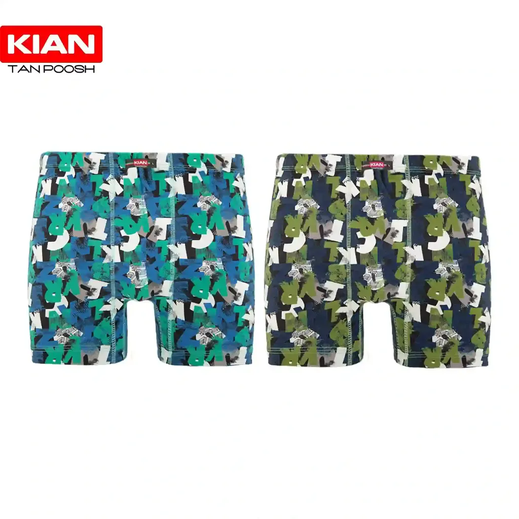 شورت پادار کلاسیک طرح‌ Typoshift در رنگ‌های سبزآبی-سبزسرمه‌ای