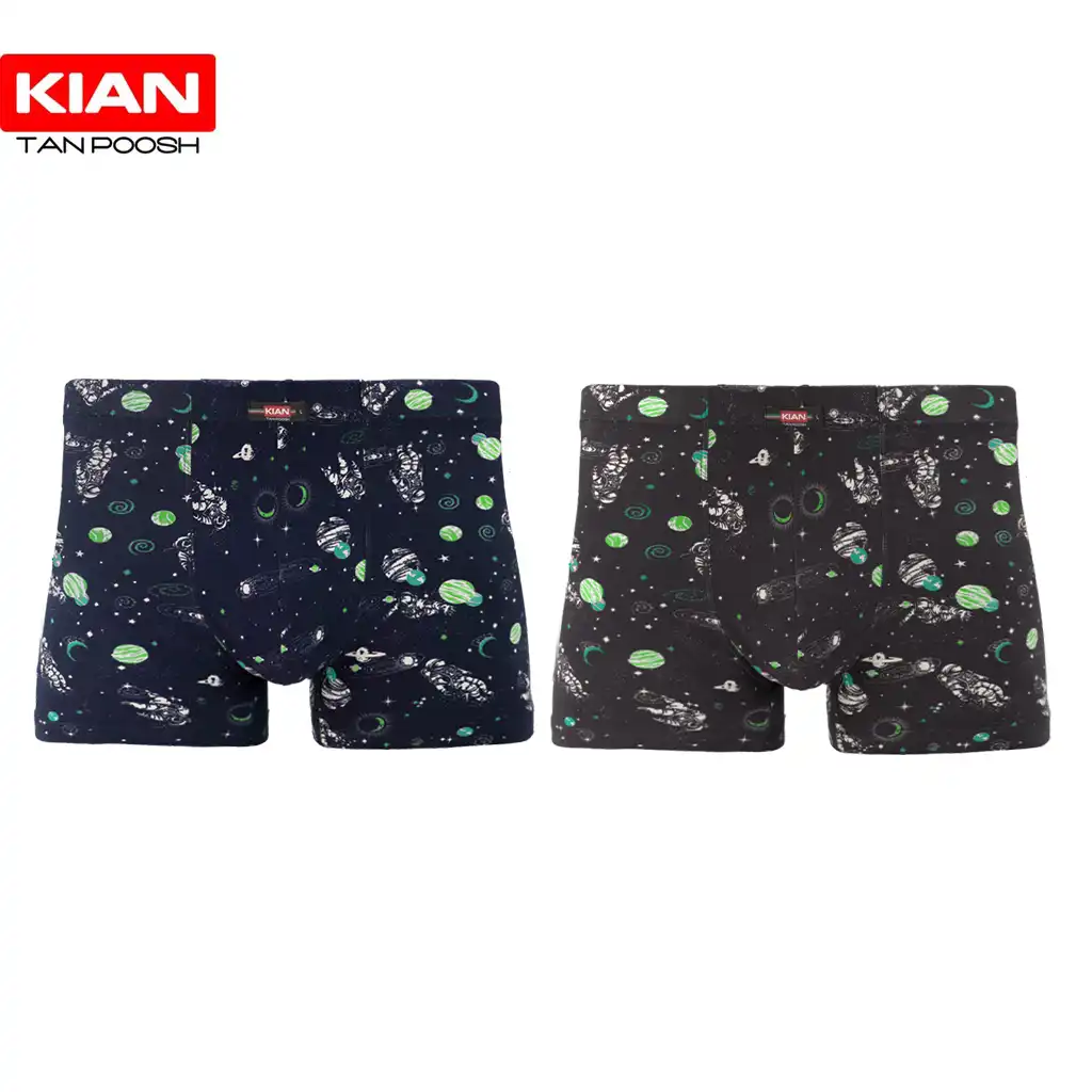 شورت پادار پنبه لاکرا طرح فضانورد رنگ سرمه‌ای-طوسی