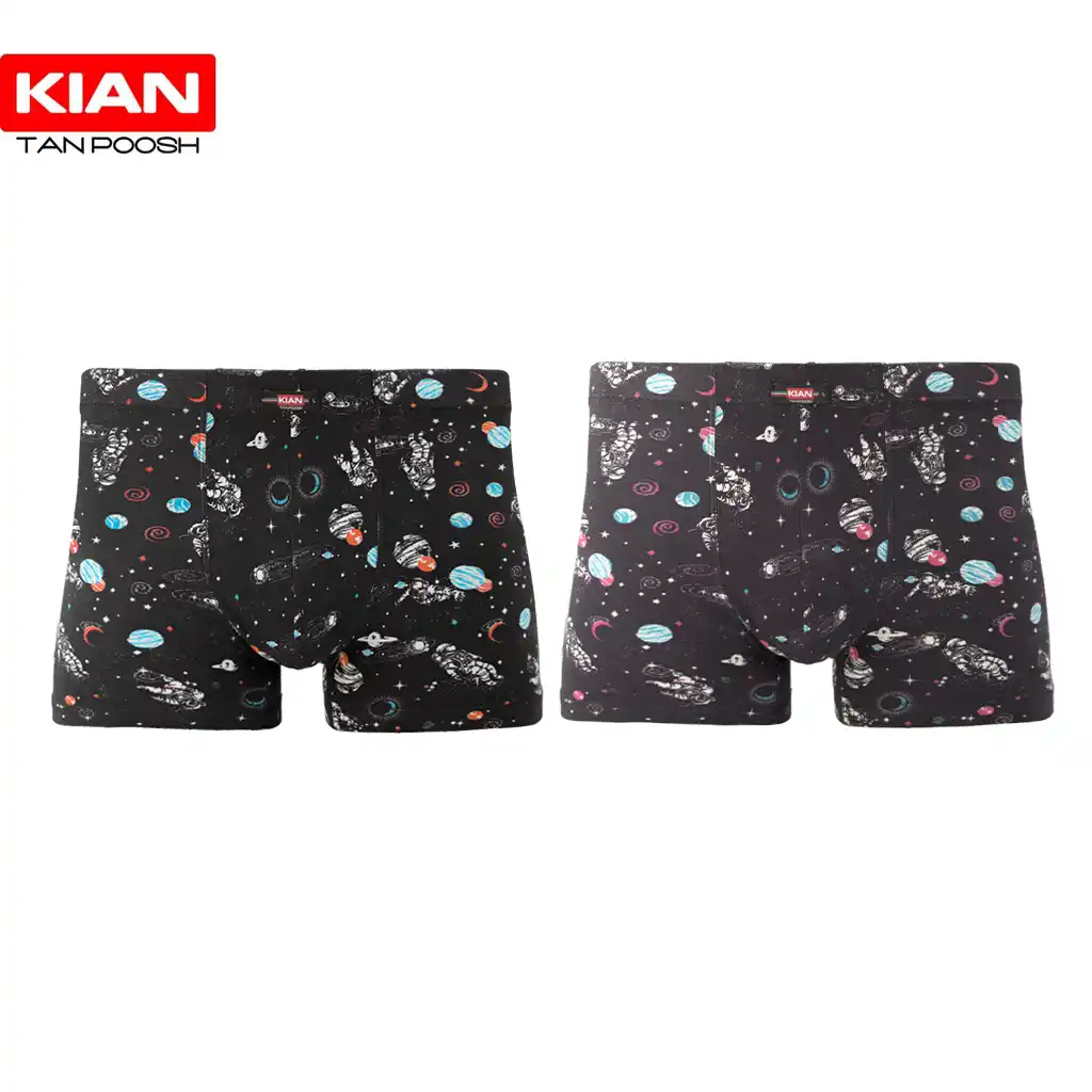 شورت پادار پنبه لاکرا طرح فضانورد رنگ مشکی-طوسی